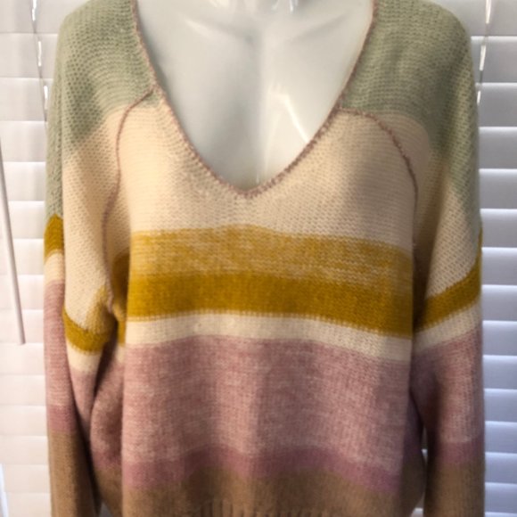 Anthropologie Alpaca Blend Loose Weave V Neck Pullover Sweater Medium - Picture 1 of 7